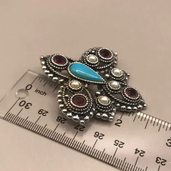 Vintage Sarah Coventry Silver-Tone Imperial 1970's Brooch Pendant - Picture 6 of 7